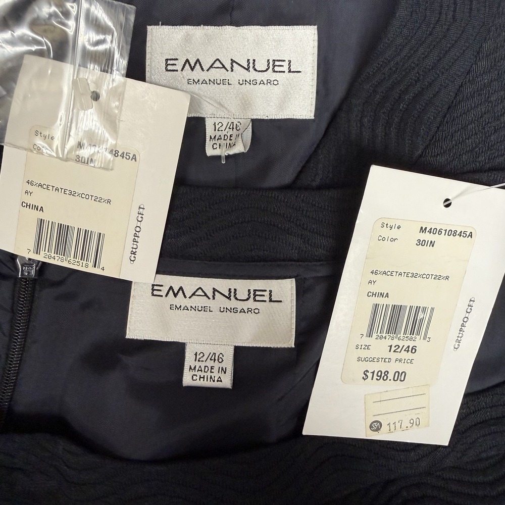 Vintage Emanuel Ungaro Jacket & Skirt Set Black Textured Fabric NWT Size 12 46 - Picture 10 of 11